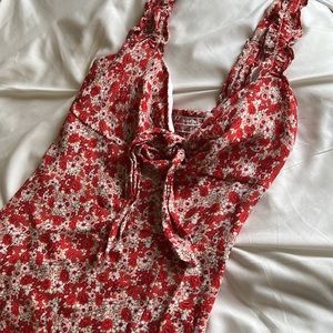 Floral Zara midi dress with slit red/pink